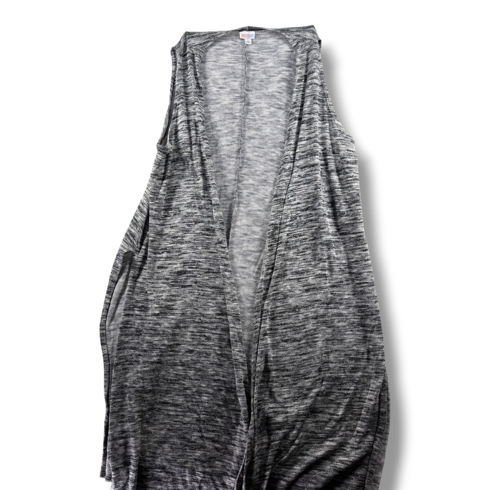 LuLaRoe Joy Vest Womens Large Grey Space Dye Knit Sleeveless Longline Open Front